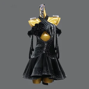 Customized Black Spandex Latin Dance Competition Costume for Women Sexy Stage Wear