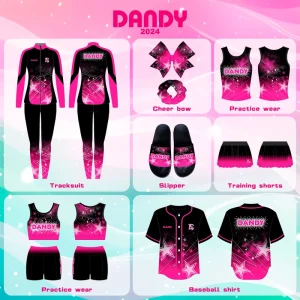 Customized Rhinestones Cheerleader Train Dance Uniform Women Cheer Crop Top and Skirt Custom Practice Set