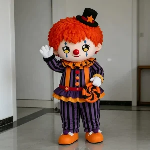 Cute Cartoon Clown Mascot Costume Orange Curly Hair Purple Striped EVA Plush Halloween Carnival Party Performance