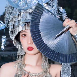 DIY Women’s Ancient Style Han Costume Cheongsam Accessories Stock Black Bone Folding Fan for Dance Performance Bamboo Folding Fan