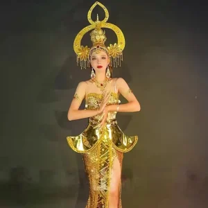 Dai Ethnic Style Stage Dance Costume Set 100% Polyester Thai Exotic Theme Show Party Gogo Collar