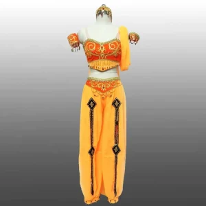 Dance Performance Wear Orange Velvet Indian Arabic Style Tribal Belly Dance Costume