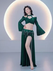 Dancing Clothing Suit with Small Sequin Scarf and Bell Sleeve for Stage Performance Belly Dance