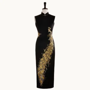 Dark Sleeveless Qipao Cheongsam Party Dress with Slit, Oriental Style