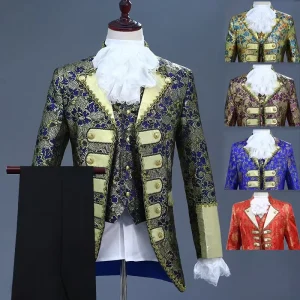 Deluxe Adult Men’s Victorian King Prince Anime Costume Stage Theater Cosplay Top Vest Jacket Coat Blazer Suit with Pants