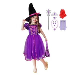 Deluxe Halloween Costume Purple Color Fairytale Witch Costume for Girls