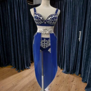 Diamond Tassel Shiny 3 Piece Stage Performance Costume for Adults for Belly Dance DJ Nightclub Parties