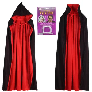 Double Layer Black Horror Costume Halloween Vampire Cloak with Teeth