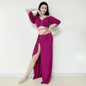 Dpwn988 Belly Dance Blouse Top Long Skirt Dress up Festival Stage Performance Fringe Skirt Dress Costume