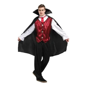 Dracula Dress Costume for Men Medieval Gothic Vampire Halloween Costume with Cape