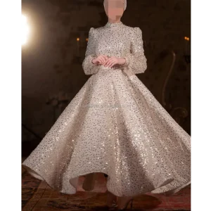 Dubai Muslim Sequined Modest Party Prom Evening Maxi Dress for Women