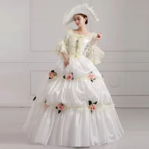 Ecoparty Beige Long Dress Halloween European Court Dress Royal Court Costume for Women Queen Make up Party Clothing