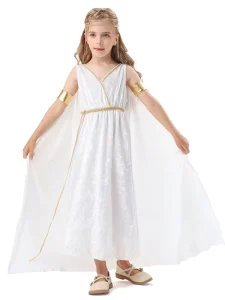 Egyptian Goddess Costumes Greek Mythology Dresses Cape Long Skirt White Classic Digital Printing Polyester Halloween