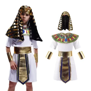 Egyptian Pharaoh Costume Kids Boys and Girls Role Play Egypt King Outfit 4-12 Years