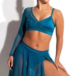 Elegant Lyrical Open Back Dance Costume for Children Printed Ballroom Performance Wear with Spandex Skirt for Stage Use