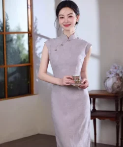 Elegant Purple Jacquard Qipao Old Shanghai Style Modified Retro Republic of China Long Cheongsam for Young Women