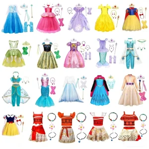 Elsa Anna Snow Belle Princess Costume Dress for Girls Halloween Christmas Cosplay