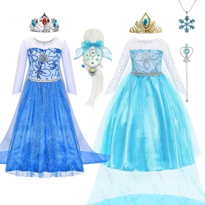 Elsa Anna Snow Queen Dress for Girls Kids Cosplay Party Prom Gown