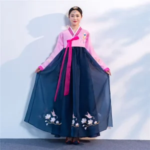 Embroidered Polyester Hanbok Court Dress for Girls Stage Performance
