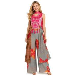 Ethnic Bollywood Indian Style Princess Costume for Women Red Pink Tassels Embroidered Wide Leg Pants Stage Dance Outfit