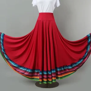 Ethnic Dance Half Skirt Rainbow Elastic Big Swing Ballroom Square Dance Stage Skirt