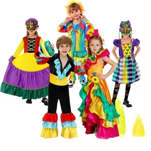 Ethnic Style Children’s Unisex Cosplay Performance Dance Skirt Large Hem Polyester Brazilian Carnival Costume