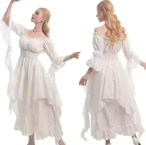 European American Medieval Halloween Cosplay Dress with Bundle Waist and Court Style Long Skirt