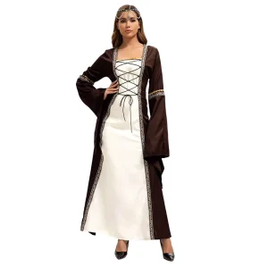 European American Square Collar Gothic Vintage Women’s Medieval Court Robe Plus Size Long Dress