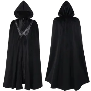 European Medieval Gothic Velvet Witch Wizard Cape Cloak with Hood for Halloween Stage Show Cosplay Costume