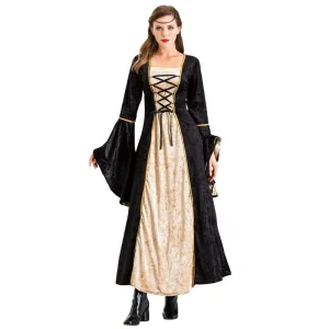 European Retro Medieval Dark Green Aristocratic Court Dress Adult Halloween Witch Costume