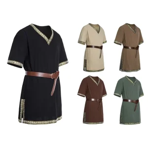 European-Size Men’s Medieval Viking Knight Pirate Renaissance Warrior Tunic Shirt
