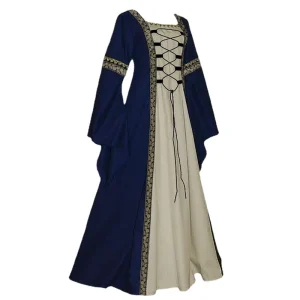 European Style Square Collar Flared Sleeve Gothic Retro Medieval Court Robe Long Dress