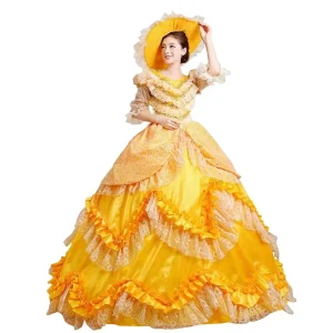 European Women’s Court Dress British Empress Style Drama Performance Dance Clothes Digital Print 100% Polyester Huayi