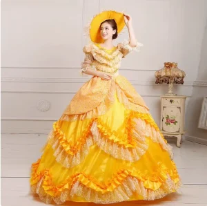 European Women’s Court Dress British Empress Style Drama Performance Dance Clothes Digital Print