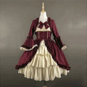 European and American Medieval Retro Gothic Court Dress with a Square neck Cinched Silhouette and Stitching Bow