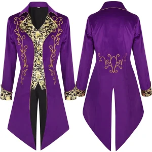 European and American Medieval Tuxedo Steampunk Retro Men’s Stand Collar Gothic Victorian Era Frock Coat Uniform Stage Wear