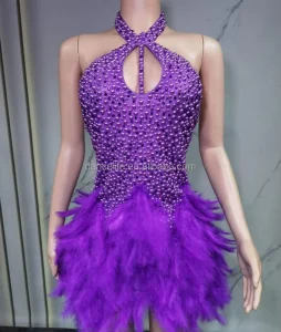 European and American Performance Costumes Pearl and Feather Nightclub DJ Singer Stage Performance Dress