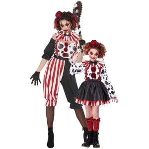 Evil Clown Costume with Red Striped Outfit for Halloween Cosplay Parties