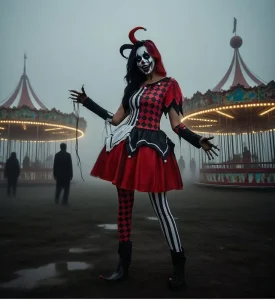 Evil Jester Clown Costume Red Black Checkered Dress for Women