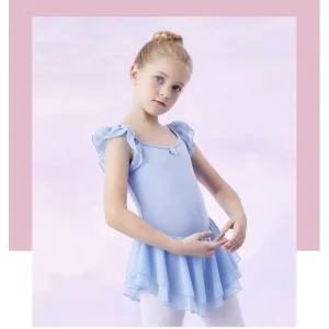 Exclusive Cotton Short Sleeve Ballet Costume for Girls Ruffled Tutu Skirt for Children’s Dance Recitals