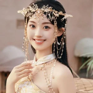 Exotic Style Dunhuang Headband for Hanfu Ancient Costume Bride Ethnic Minority Women’s Alloy Crystal Rhinestone Forehead Chain