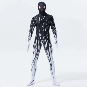 Factory Direct Halloween Black Ghost Bodysuit Costume, Printed Zentai Game Suit for Adults