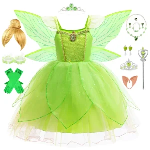 Fairy Halloween Costume for Girls Princess Dress Elf Wings Toddler Birthday Party Gown Polyester