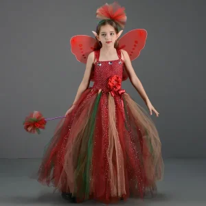 Fairy Princess Anime Costume Set Gauze Long Party Dress with Wings for