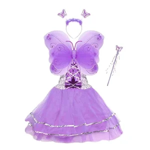 Fairy Princess Costume Set Include Headband Butterfly Fairy Wing Tutu Skirt Butterfly Wand for 2 12 Years Girls Birthday