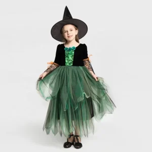 Fairytale Green Forest Princess Witch Dress up Costume With Hat