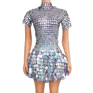 Faldas Mujer Shiny Sequins a Line Sexy Cocktail Short Prom Dresses Stage Dance Costume Plus Size Women Birthday Party Club Dress