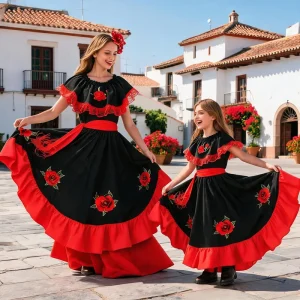 Family Matching Gypsy Woman Spanish Flamenco Halloween Costume Dress Polyester Big Swing Carnival Party