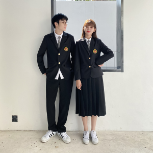 Fashion Long Sleeve Coat with Shirt Tie Mini Skirt Anime Chorus Costume British Korean Style Student School Uniform Set