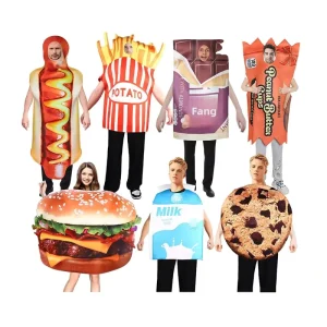 Fast Food Group Costume Set Burger Hot Dog Fries Milk Chocolate Cookie Outfit for Halloween Carnival Party Cosplay